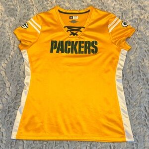 Women's Packers Yellow Jersey Lace Up Shiny Shirt
